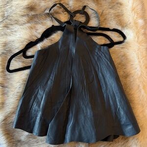AREA Black Leather Halter Tank Top